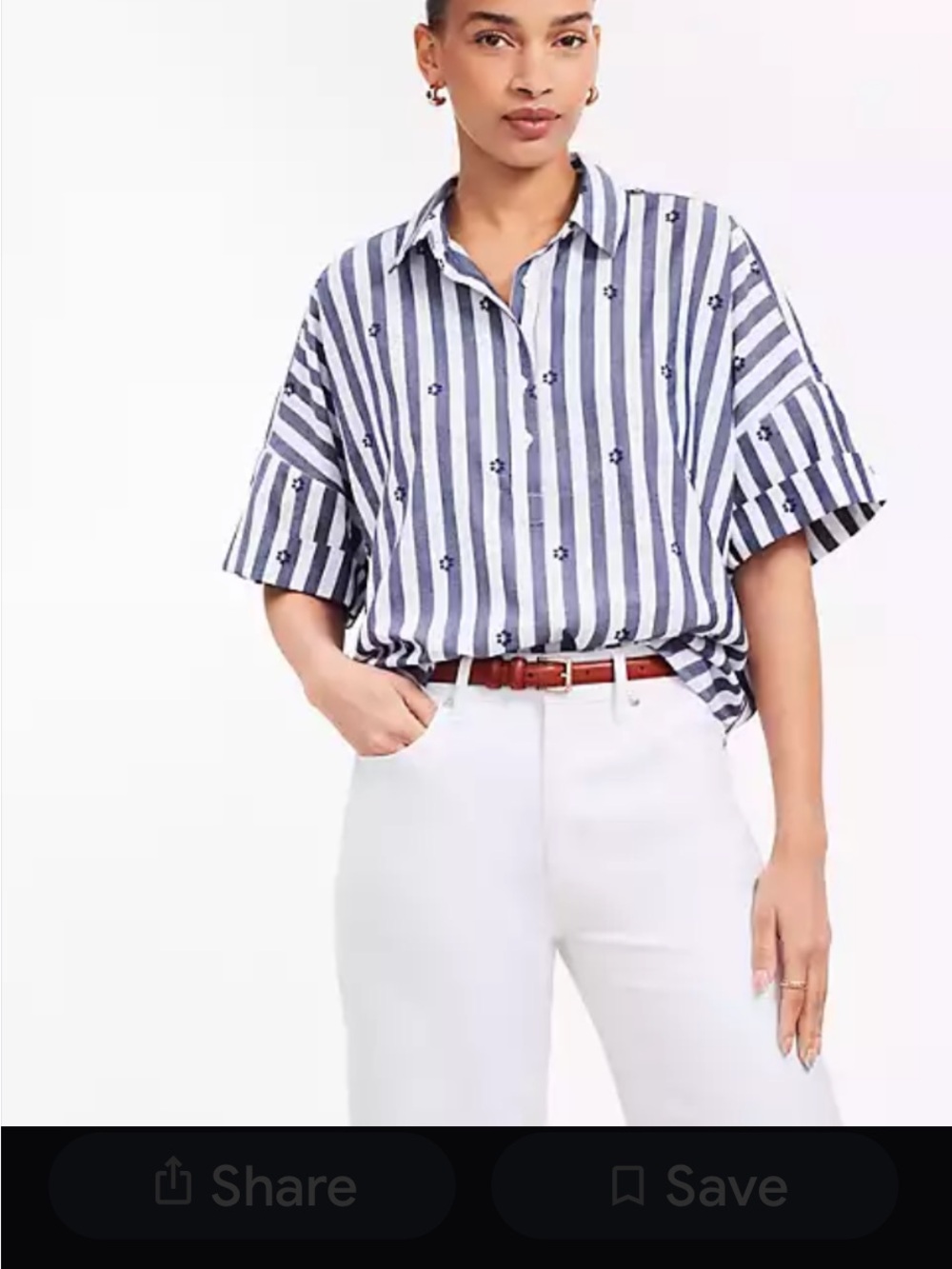LOFT Navy and White Vertical-Striped Button-Down Shirt